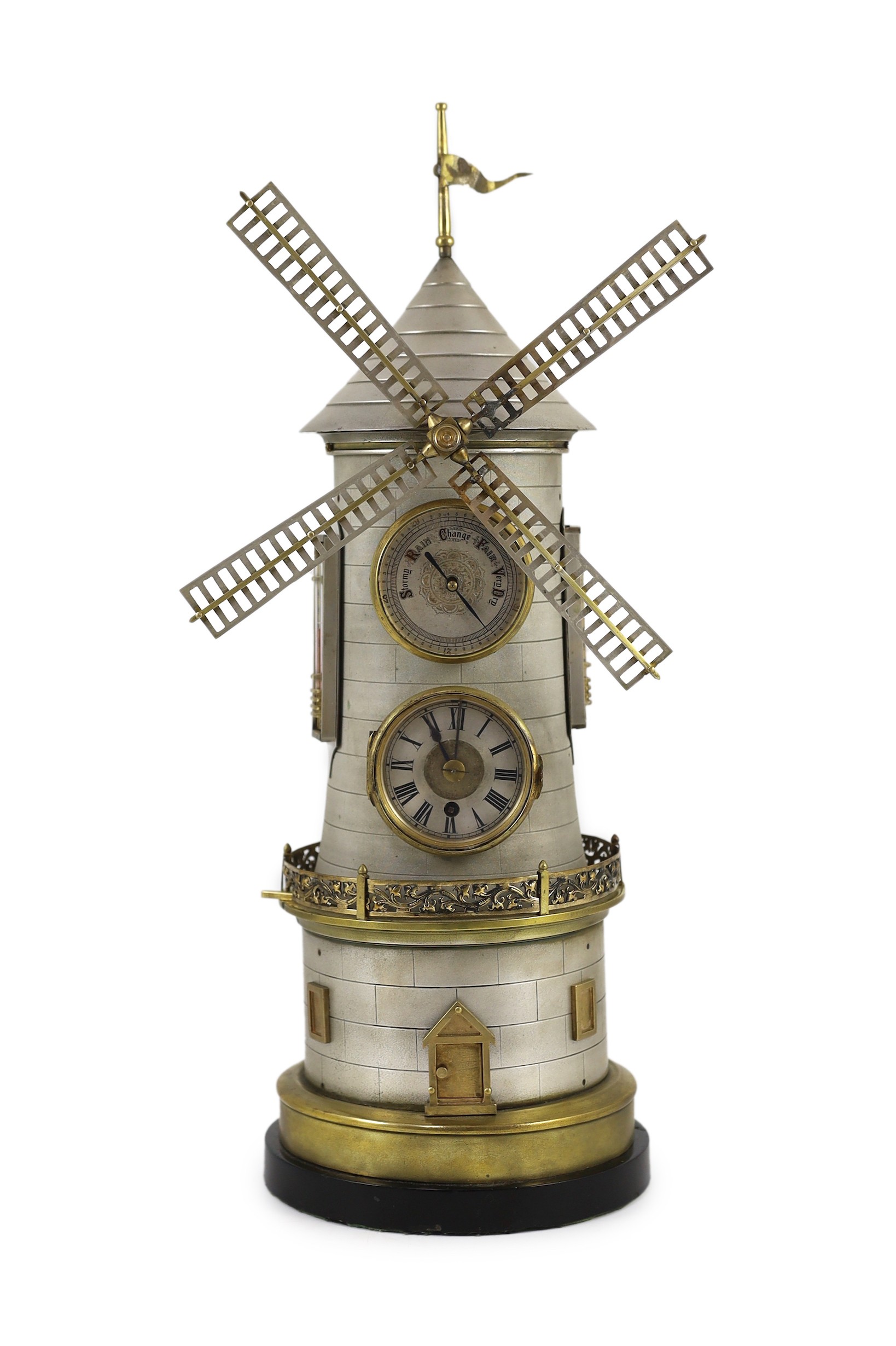 A 19th century French industrial windmill clock, by Guilmet Height 47cm.